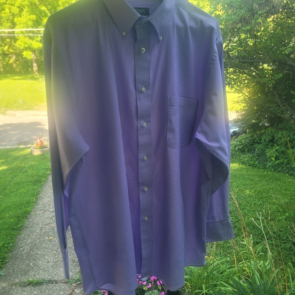 Men's Chaps Long Sleeve Plaid Button-Up Lavender And White Size L